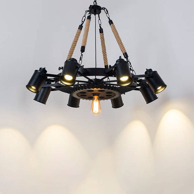Industrial Retro Wrought Iron Hemp Rope Chandelier for Living Room