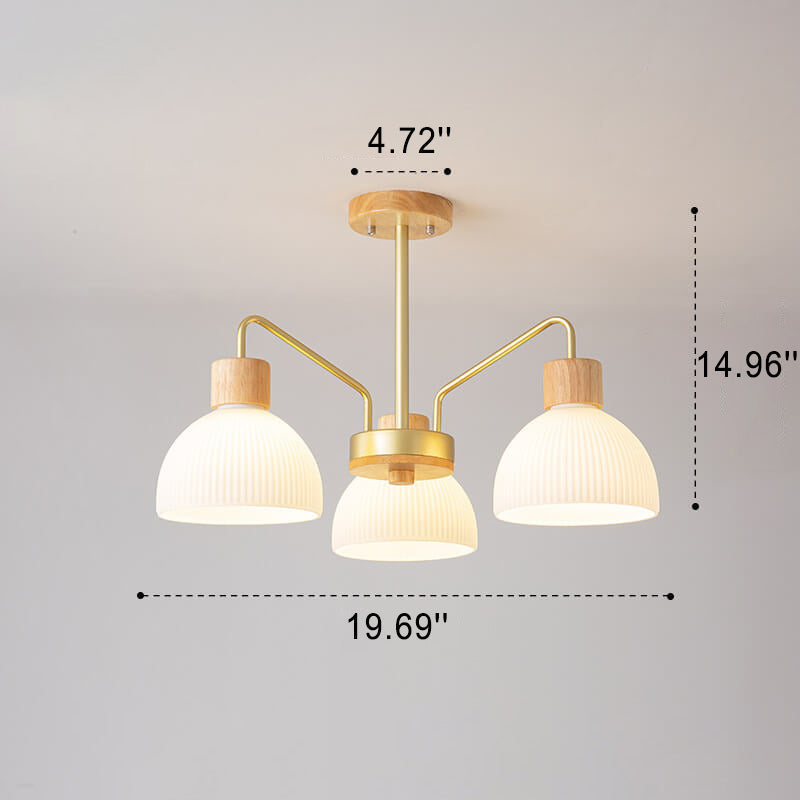 Vintage Nordic Wooden Chandelier with Glass Dome Shade for Living Room