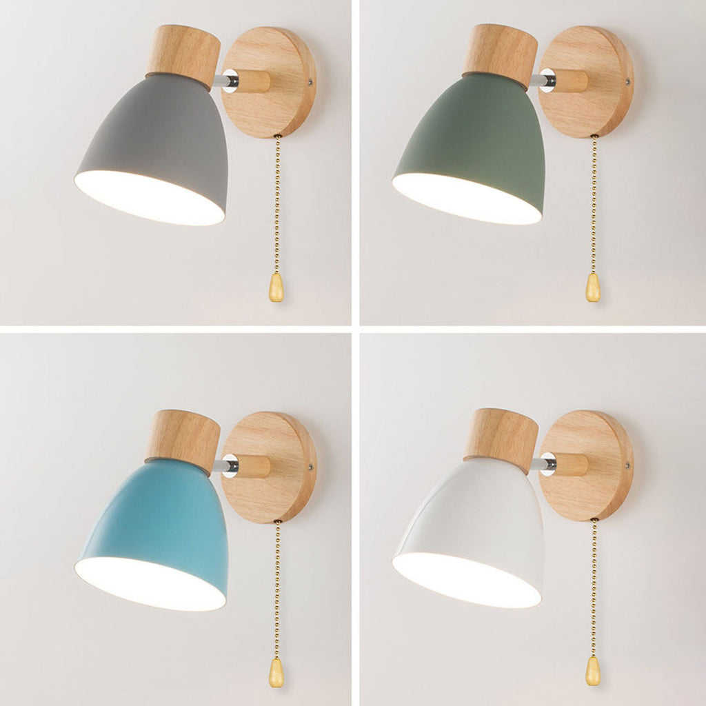 Modern Minimalist Solid Color Macaron Iron Wood Wall Sconce for Bedroom