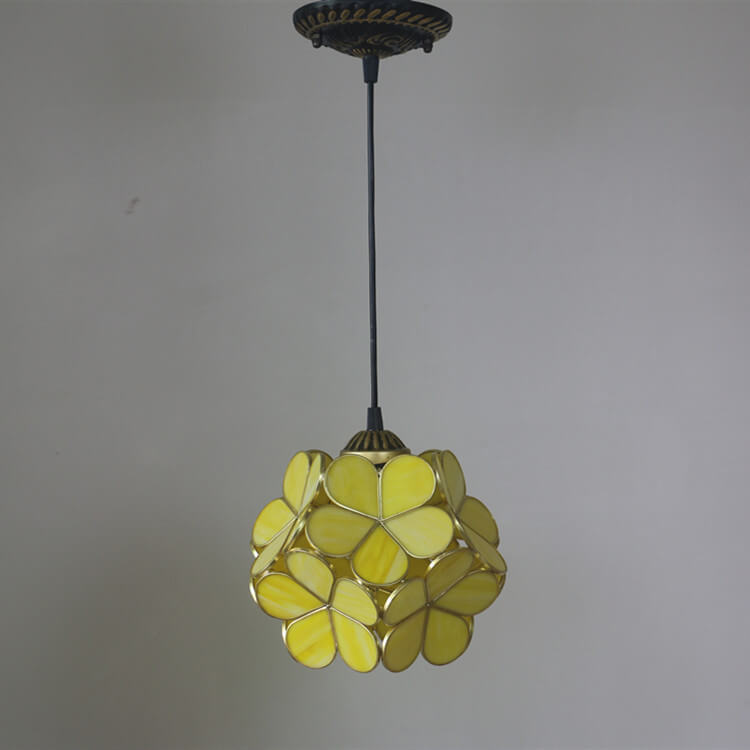 Antique Rose Stained Glass 1-Light Pendant Fixture for Dining Room
