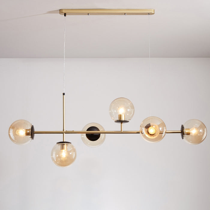Modern Black Iron & Glass 6-Light Island Chandelier for Dining Room