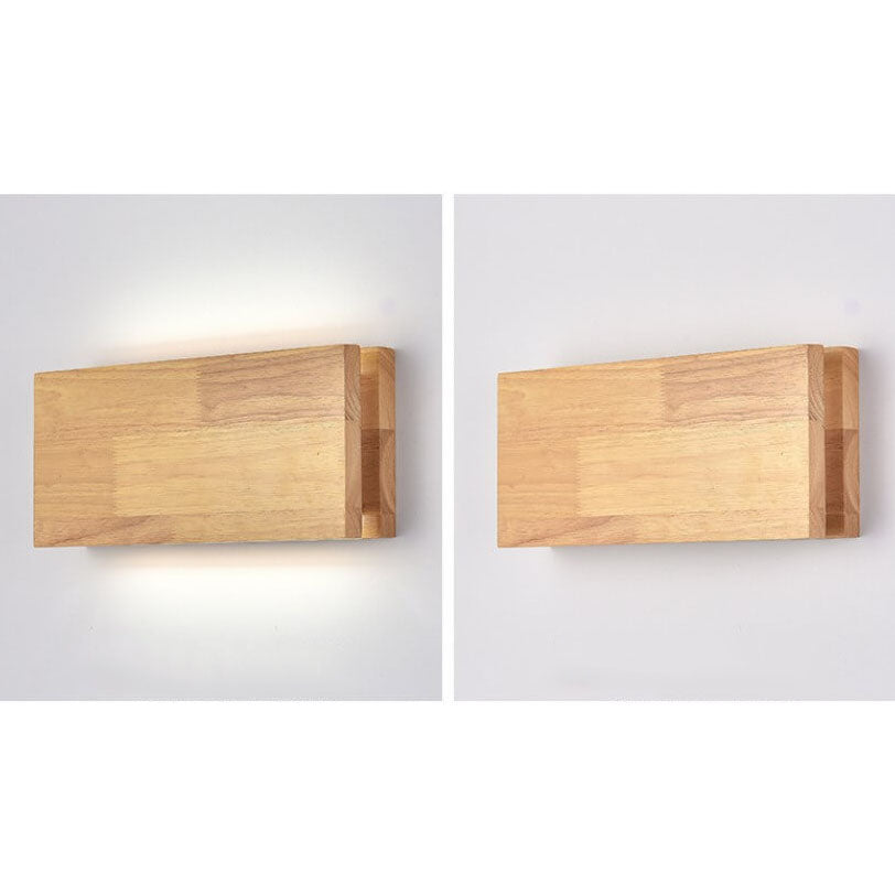 Wabi-Sabi Natural Wood Rectangular LED Wall Sconce for Rustic Decor