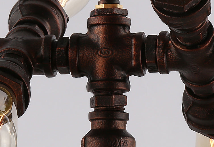 Rustic Industrial Black Iron 7-Light Water Pipe Chandelier for Loft Dining