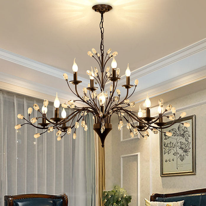 Rustic Black Iron Candelabra Chandelier for Vintage Dining Room Lighting