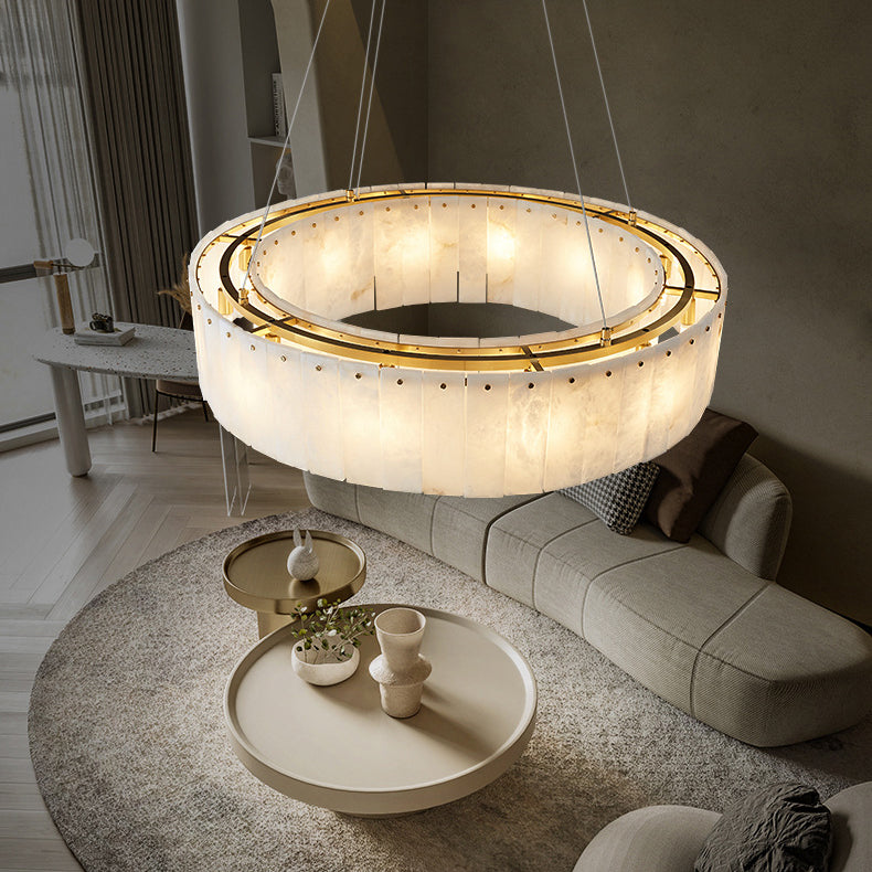 Modern Round Copper Stone Chandelier with 8/12/14 Lights for Living Room
