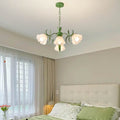 Modern Black Iron & Glass Bell Orchid Chandelier for Living Room 4-9 Lights