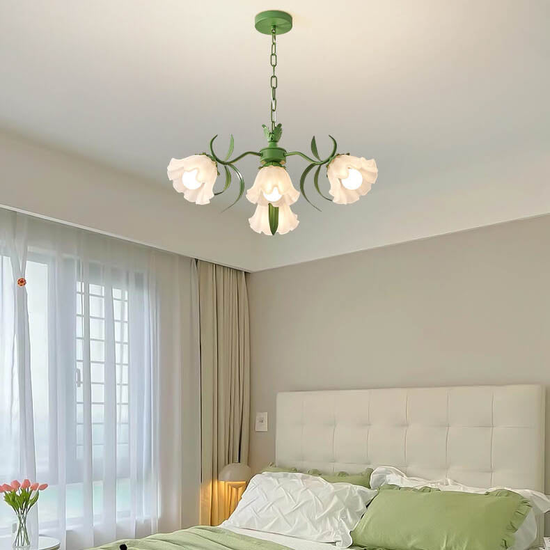 Modern Black Iron & Glass Bell Orchid Chandelier for Living Room 4-9 Lights
