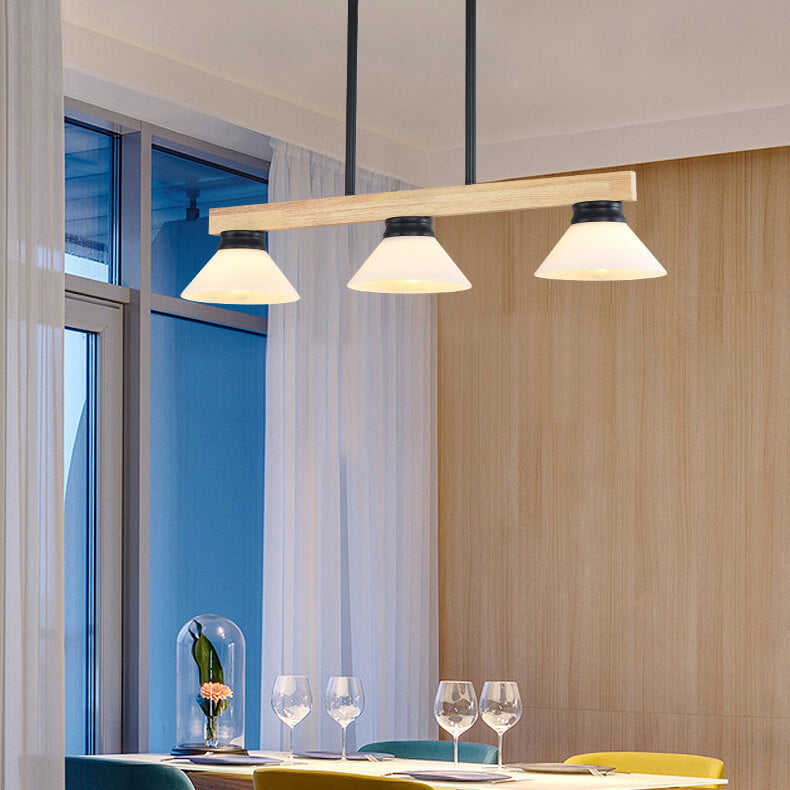 Nordic Pine Wood Cone Pendant Chandelier for Kitchen Island Lighting