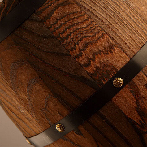 Rustic Round Iron & Wood Wine Barrel 1-Light Pendant for Dining Room