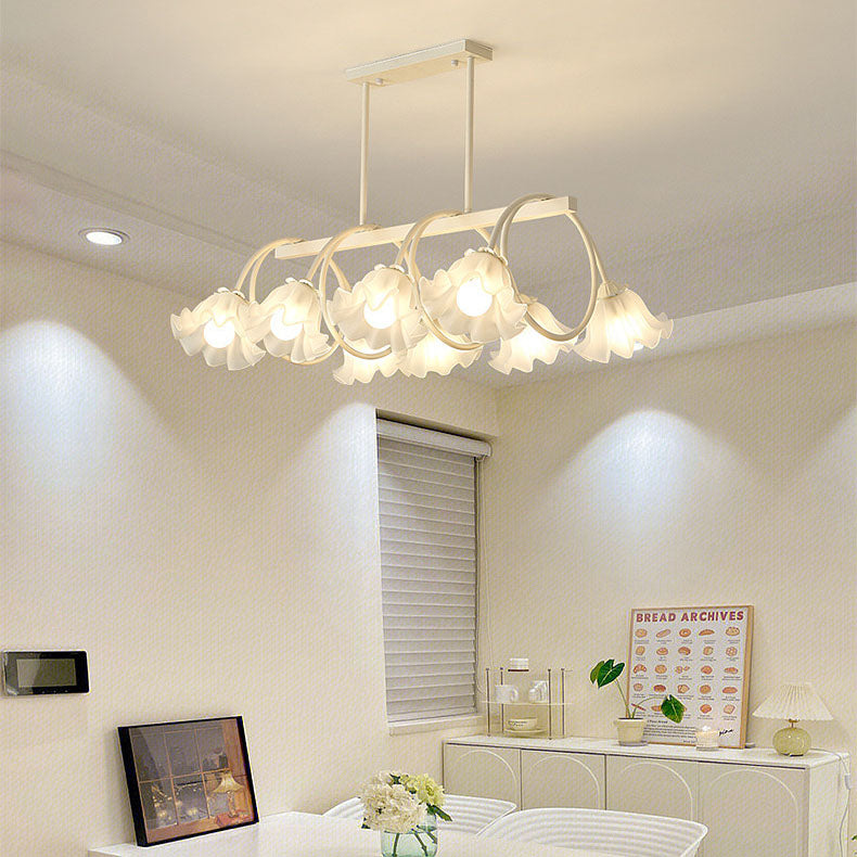 Modern Minimalist Cream Flower Iron & Glass Chandelier for Dining Room