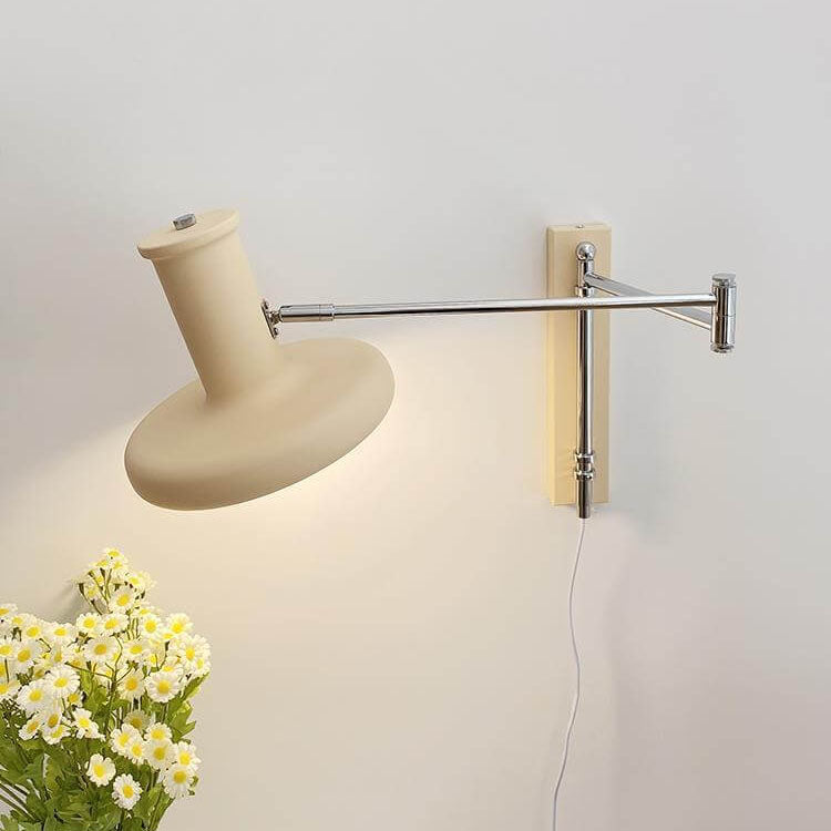 Beige Nordic Minimalist Swing Arm 1-Light Wall Sconce for Bedroom Decor