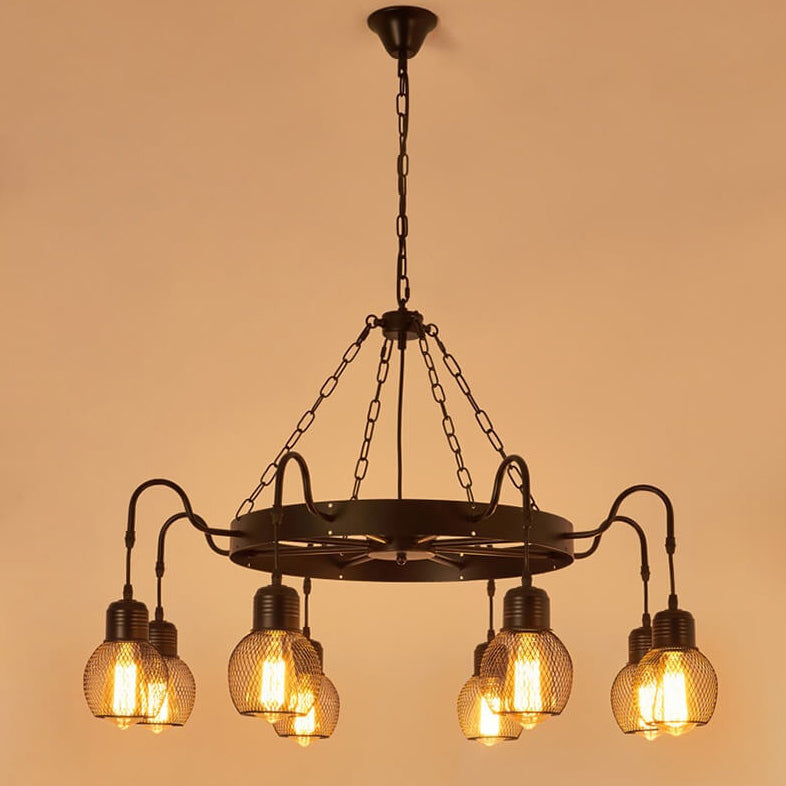 Classic Colonial Round Iron Mesh Chandelier Light for Living Room, 6/8/12 Light