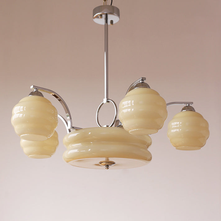 Mid-Century Modern Iron and Glass Orb Chandelier for Living Room 4/6/8 Light