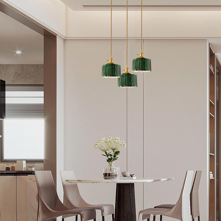 Vintage Green Brass Glass Chandelier Pendant Light for Kitchen Island