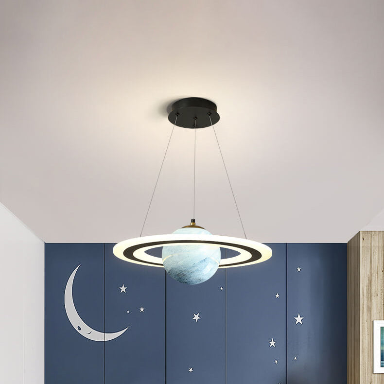 Contemporary Kids Planet Circle LED Chandelier for Playroom or Bedroom