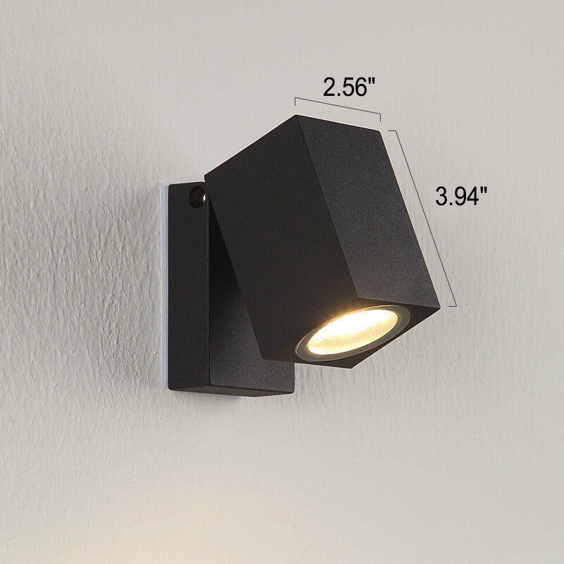 Adjustable Modern Black Square LED Outdoor Spotlight Wall Lamp for Garden