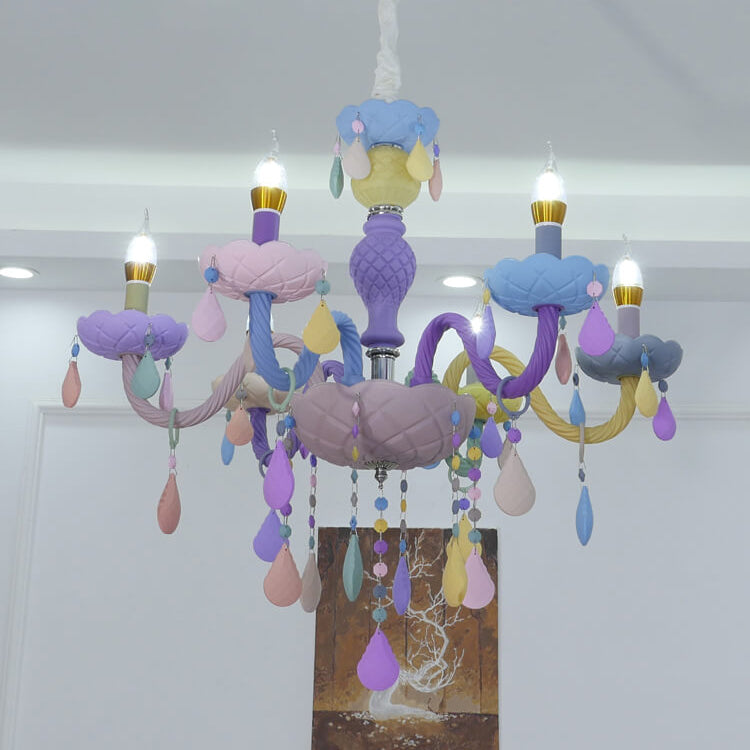 Modern Pink Princess Macaron Glass Chandelier for Kids' Bedroom
