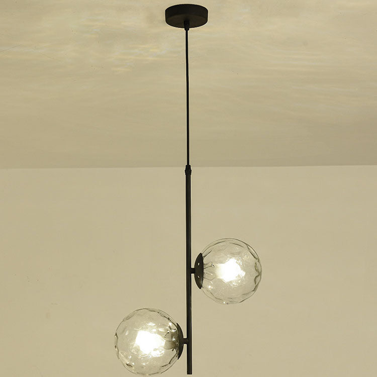 Modern Black Iron and Glass Round Ball Chandelier for Living Room