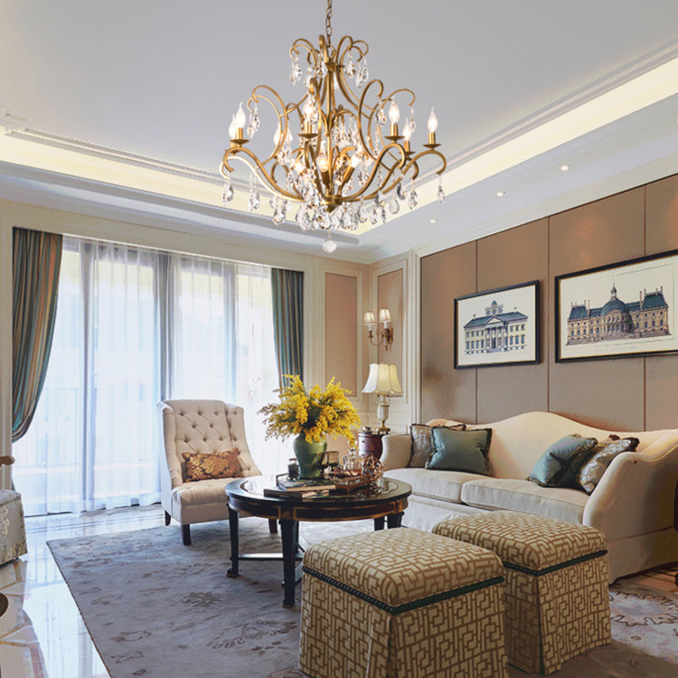 Classic French Crystal Candelabra Iron Chandelier for Living Room Elegance