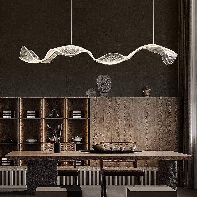 Modern Acrylic LED Island Chandelier | Rectangle Wave Design for Dining Room