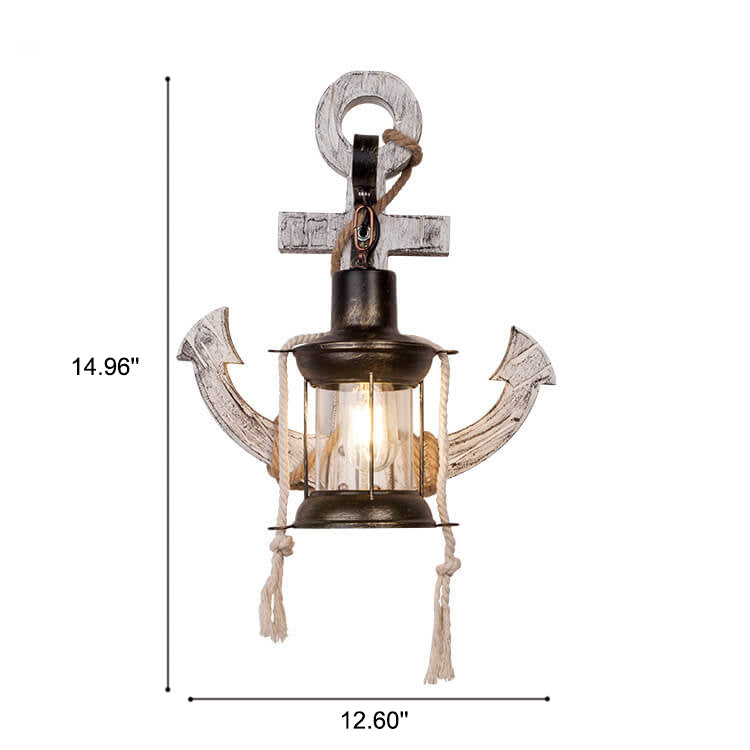 Rustic Industrial Wooden Boat Anchor Wall Sconce Light for Nautical Decor