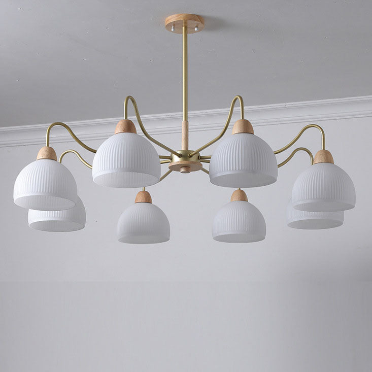 Scandinavian Rubberwood & Glass Round Chandelier for Modern Living Room