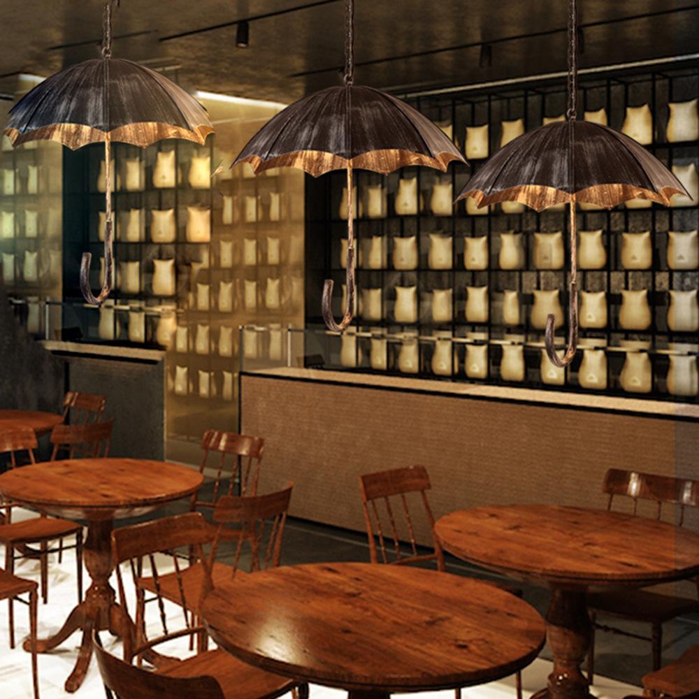 Industrial Style Black Iron 5-Light Round Umbrella Chandelier for Living Room