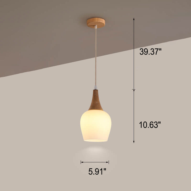 Nordic Solid Wood and Glass White Bottle Chandelier for Kitchen Island