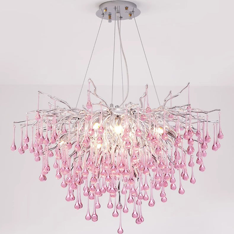 Modern Crystal LED Chandelier with Aluminum Branch Design for Dining Room