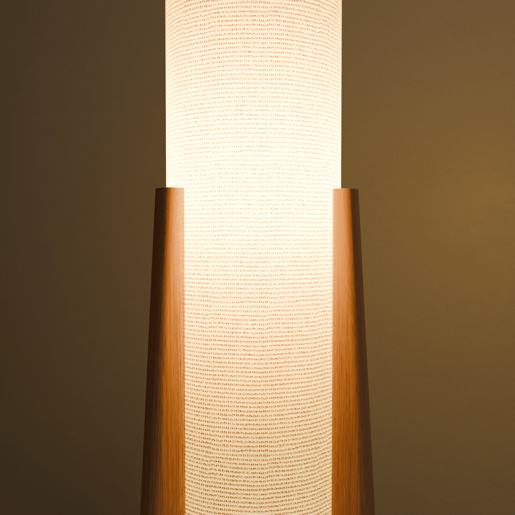 Modern White Fabric Floor Lamp with Wooden Base for Living Room Use