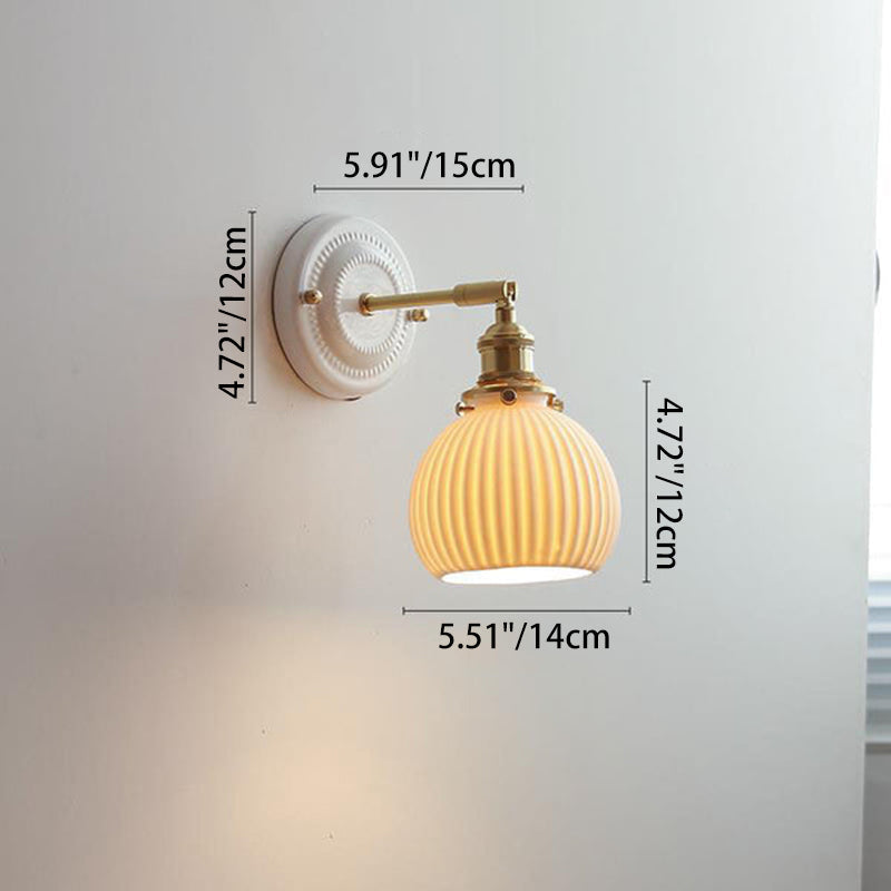 Classic Brass-Finished Vintage Ceramic Round Wall Sconce Lamp for Living Room