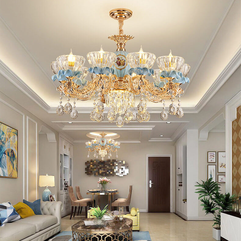 Elegant European Floral Crystal Chandelier in Zinc Alloy for Living Room