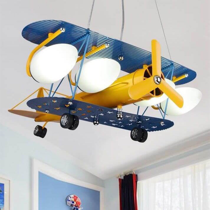 Colorful Cartoon Aircraft 5-Light Metal Chandelier for Kids' Bedroom