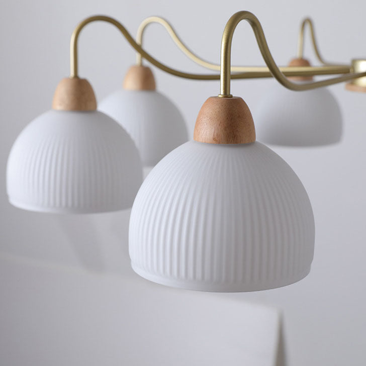 Scandinavian Rubberwood & Glass Round Chandelier for Modern Living Room