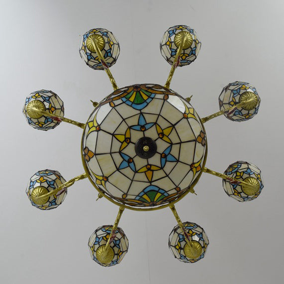Vintage Tiffany Baroque Glass and Iron 8/11 Light Chandelier for Living Room