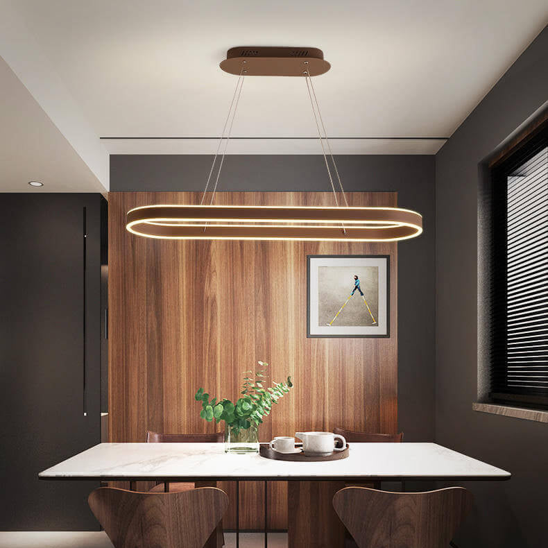 Sleek Oval Aluminum LED Chandelier - Modern Minimalist Fixture for Living Room