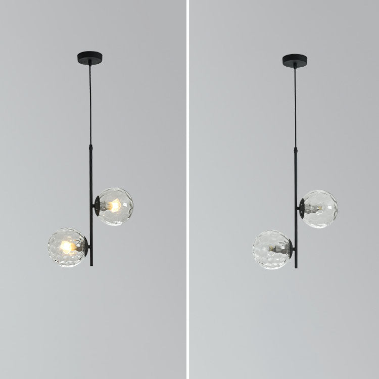 Modern Black Iron and Glass Round Ball Chandelier for Living Room