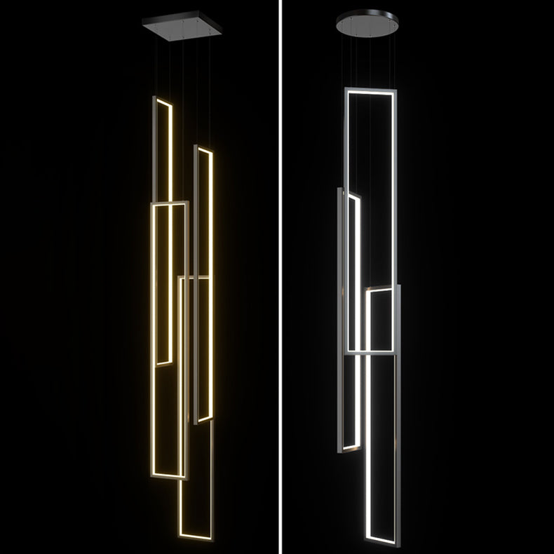 Sleek Black Minimalist Iron and Aluminum LED Chandelier for Stairway