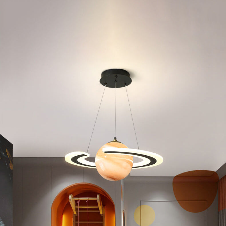 Contemporary Kids Planet Circle LED Chandelier for Playroom or Bedroom