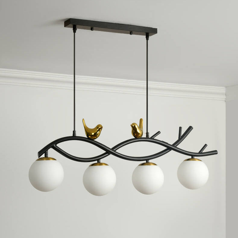 Elegant White Nordic Bird 4-Light Chandelier for Dining Room & Living Room