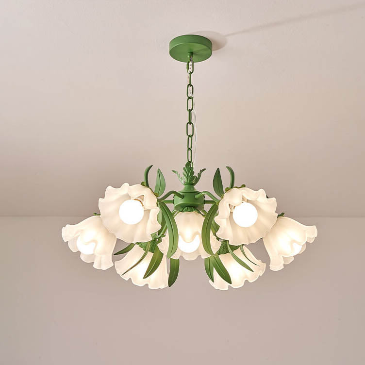 Modern Black Iron & Glass Bell Orchid Chandelier for Living Room 4-9 Lights