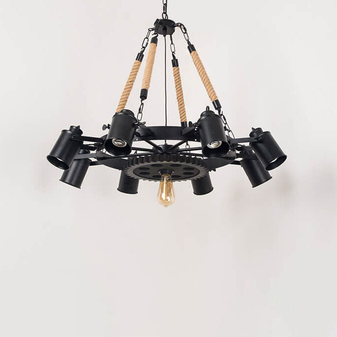 Industrial Retro Wrought Iron Hemp Rope Chandelier for Living Room