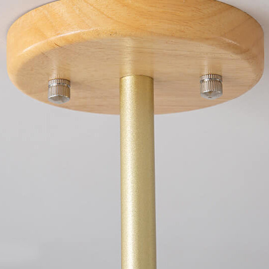 Vintage Nordic Wooden Chandelier with Glass Dome Shade for Living Room