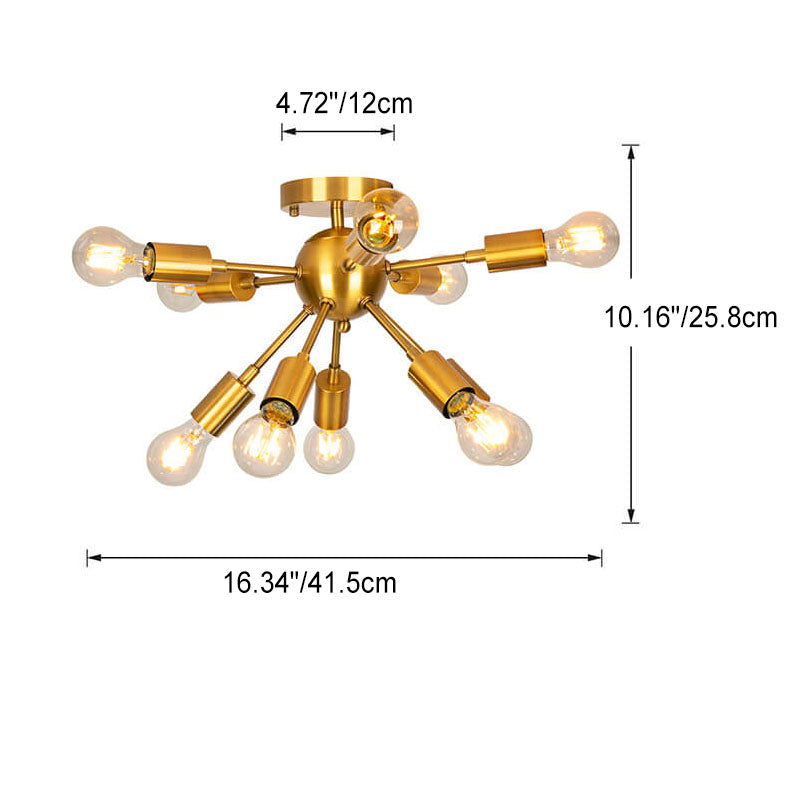 Modern Golden Iron Frame Glass Chandelier 10-Light for Dining Room
