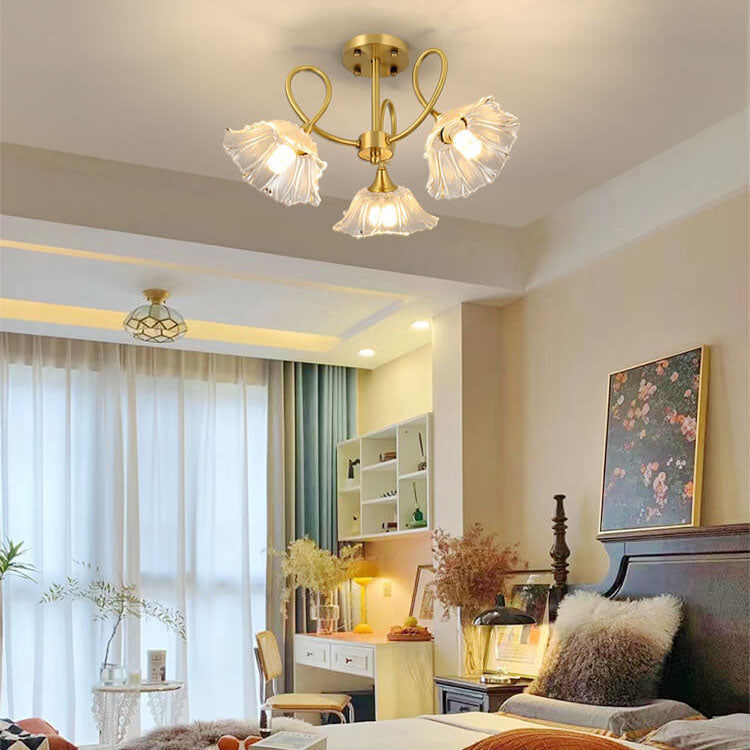 Vintage Floral Copper Glass Chandelier Fixture for Living Room Decor
