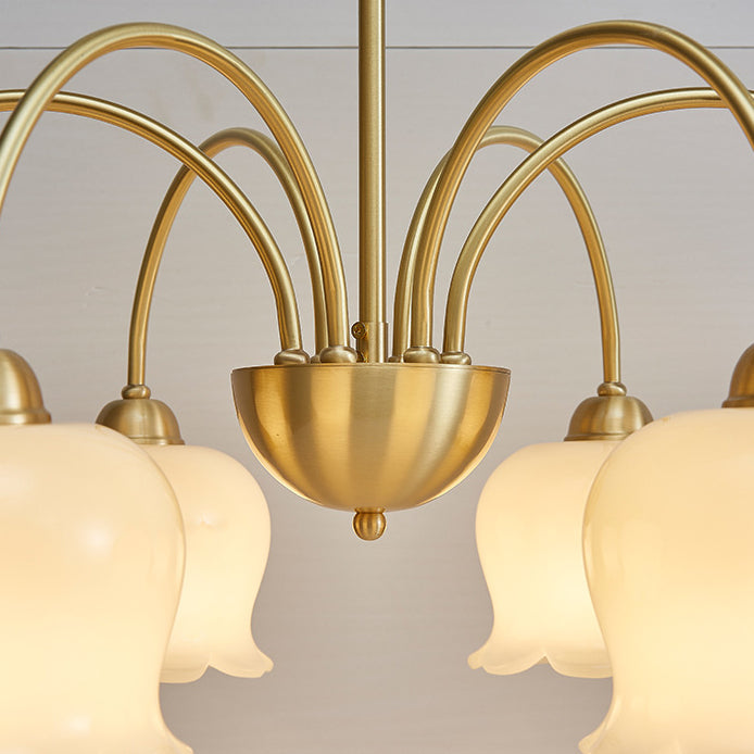 Vintage Floral Copper Glass Chandelier Light Fixture for Elegant Living Room