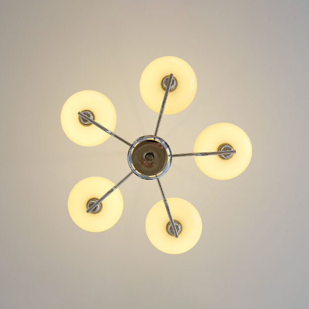 Traditional Vintage Milk White Glass Dome Chrome 3/5 Light Chandelier