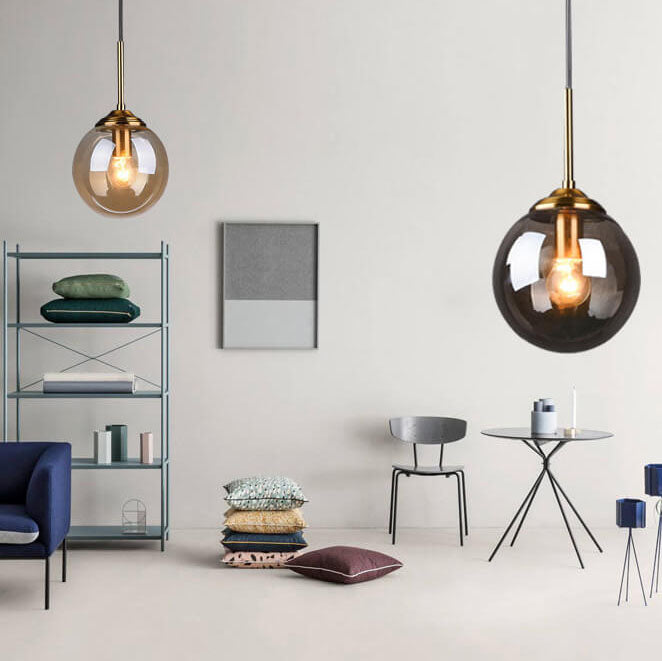 Nordic Copper Glass Spherical Island Light Chandelier for Dining Room