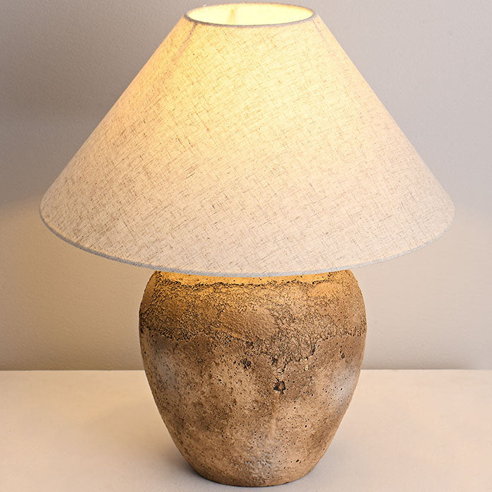 Rustic Shabby Chic Cone Fabric & Ceramic Table Lamp for Bedroom Decor