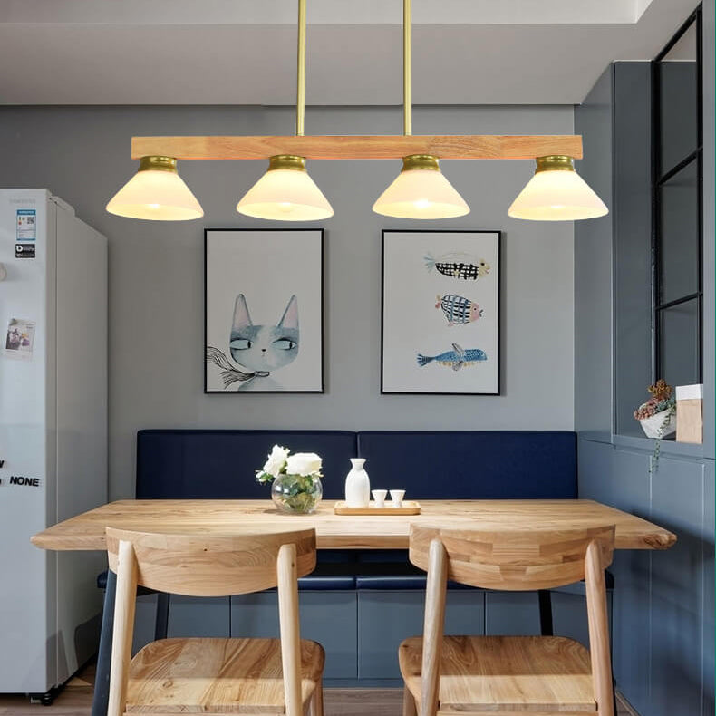 Nordic Pine Wood Cone Pendant Chandelier for Kitchen Island Lighting